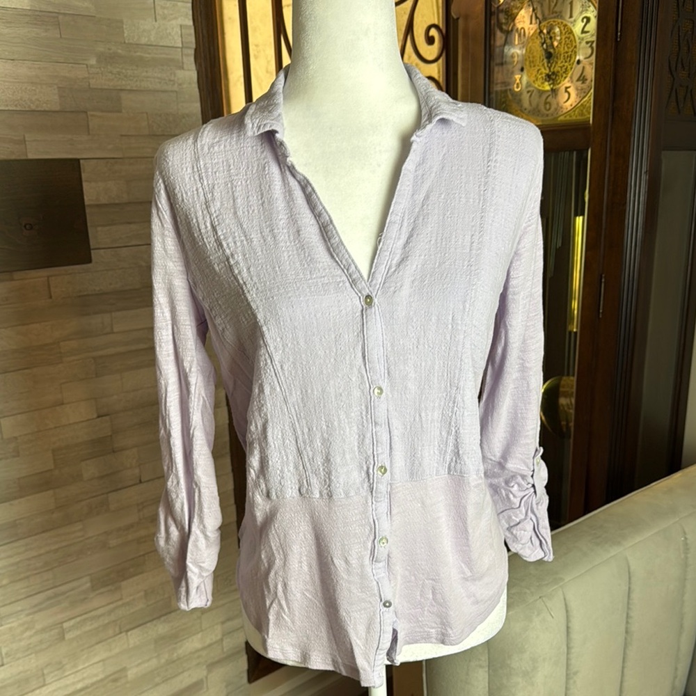 Lucky Brand Purple 3/4 Sleeve Button Down Blouse